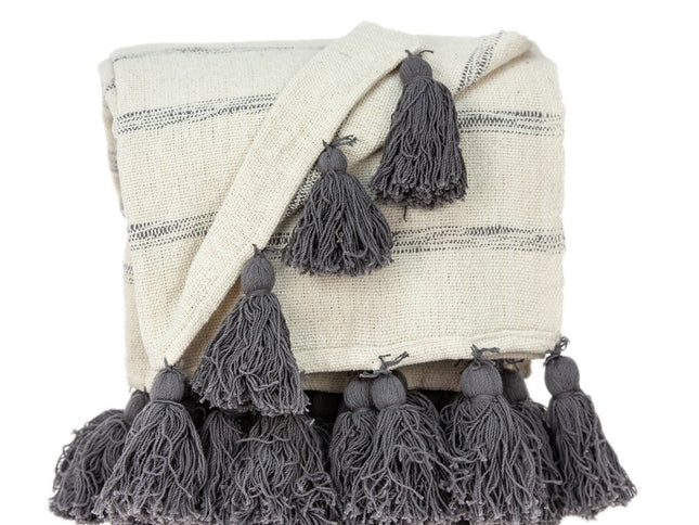 Off White Woven Cotton Solid Color Reversable Throw