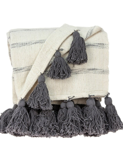 Off White Woven Cotton Solid Color Reversable Throw