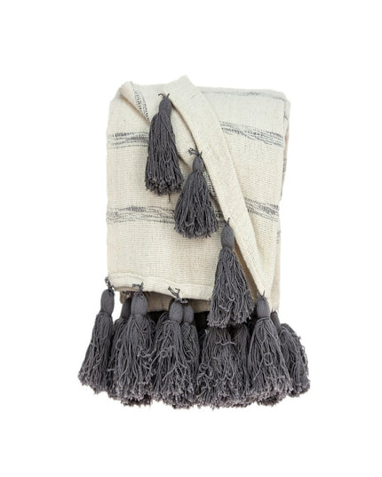 Off White Woven Cotton Solid Color Reversable Throw