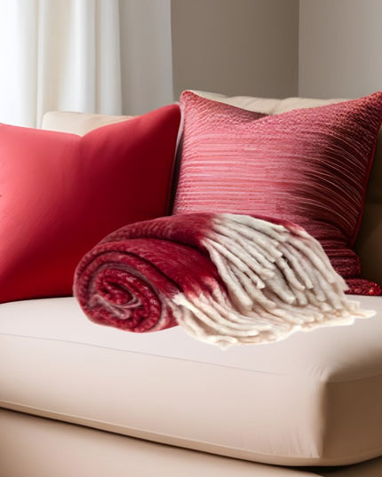 Red Woven Acrylic Solid Color Reversable Throw