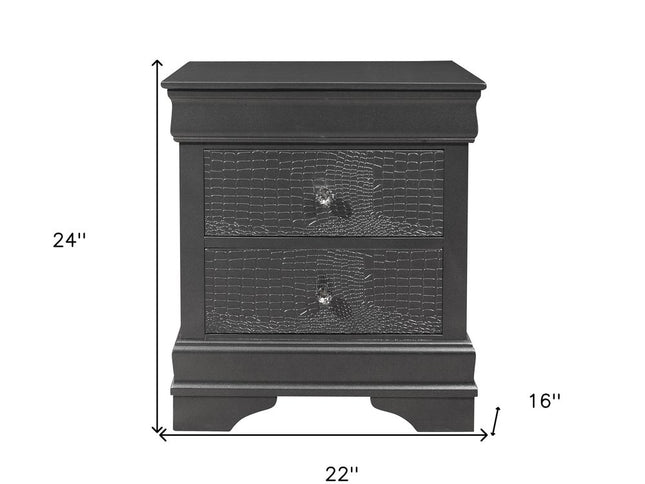 24" Gray Wood Shagreen Two Drawer Nightstand