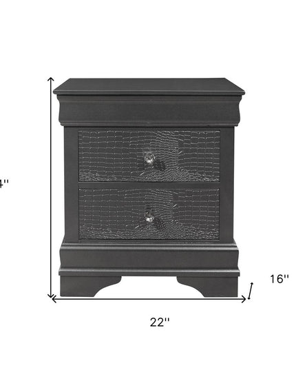 24" Gray Wood Shagreen Two Drawer Nightstand