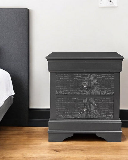 24" Gray Wood Shagreen Two Drawer Nightstand