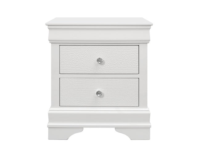 24" White Wood Shagreen Two Drawer Nightstand