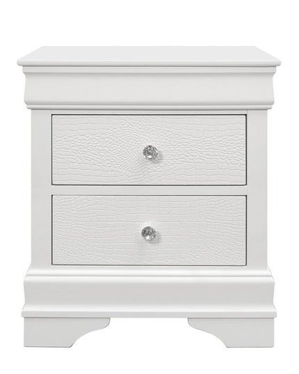 24" White Wood Shagreen Two Drawer Nightstand