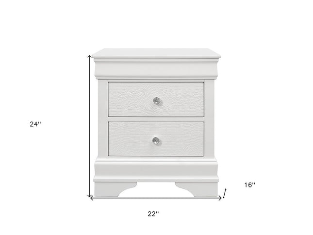 24" White Wood Shagreen Two Drawer Nightstand