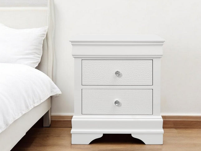 24" White Wood Shagreen Two Drawer Nightstand