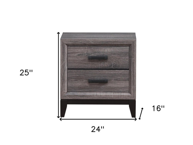 25" Gray Wood Two Drawer Nightstand