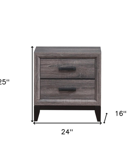 25" Gray Wood Two Drawer Nightstand