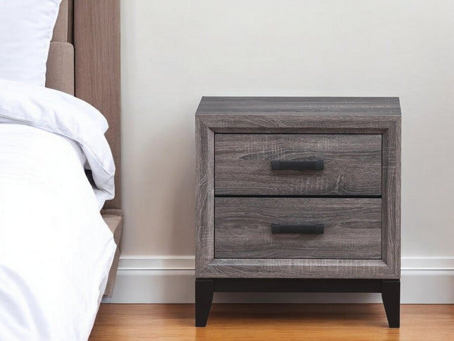 25" Gray Wood Two Drawer Nightstand