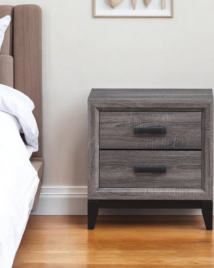 25" Gray Wood Two Drawer Nightstand