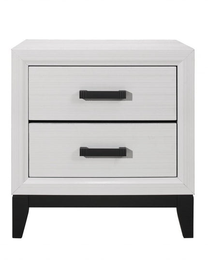 25" White Wood Two Drawer Nightstand