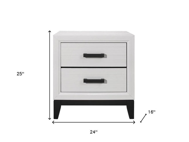 25" White Wood Two Drawer Nightstand