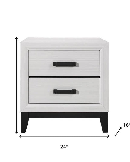 25" White Wood Two Drawer Nightstand