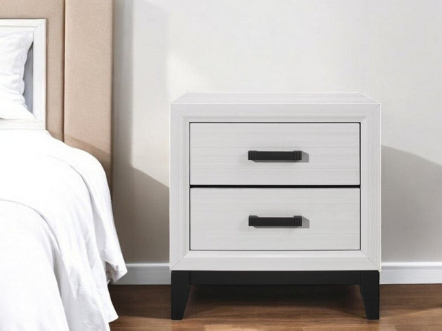 25" White Wood Two Drawer Nightstand