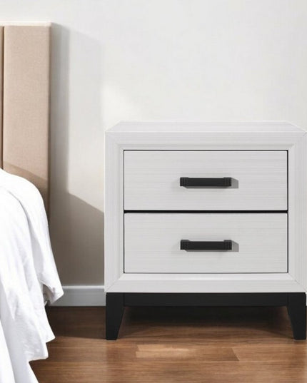 25" White Wood Two Drawer Nightstand