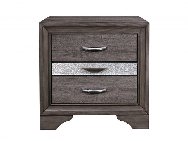 27" Gray Wood and Solid Wood Two Drawer Nightstand