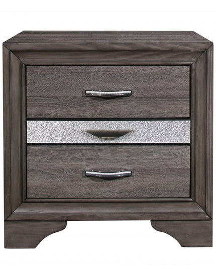 27" Gray Wood and Solid Wood Two Drawer Nightstand