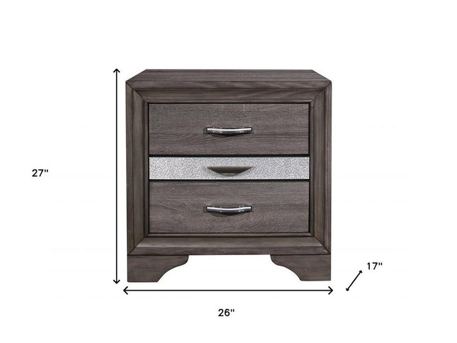 27" Gray Wood and Solid Wood Two Drawer Nightstand