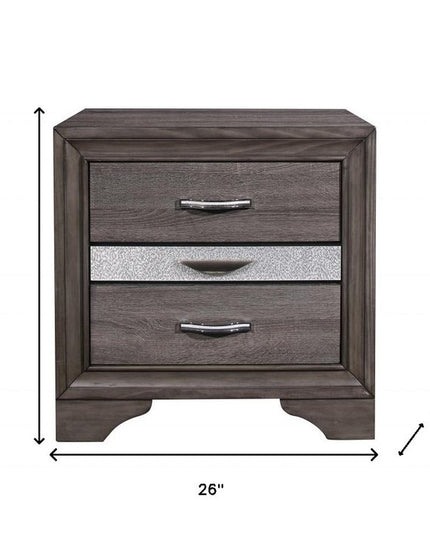 27" Gray Wood and Solid Wood Two Drawer Nightstand