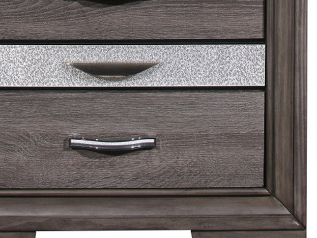 27" Gray Wood and Solid Wood Two Drawer Nightstand