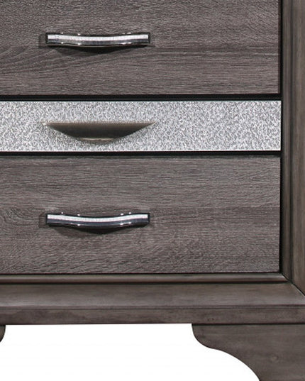 27" Gray Wood and Solid Wood Two Drawer Nightstand