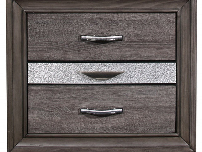 27" Gray Wood and Solid Wood Two Drawer Nightstand