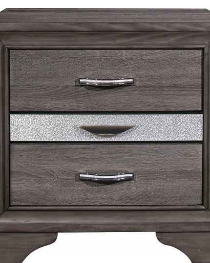 27" Gray Wood and Solid Wood Two Drawer Nightstand