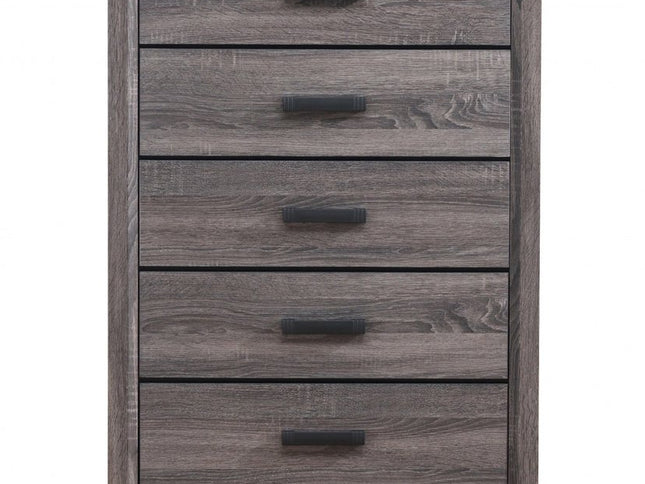 31" Grey Solid Wood Five Drawer Chest