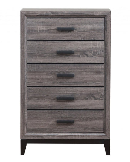 31" Grey Solid Wood Five Drawer Chest