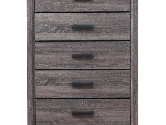 31" Grey Solid Wood Five Drawer Chest