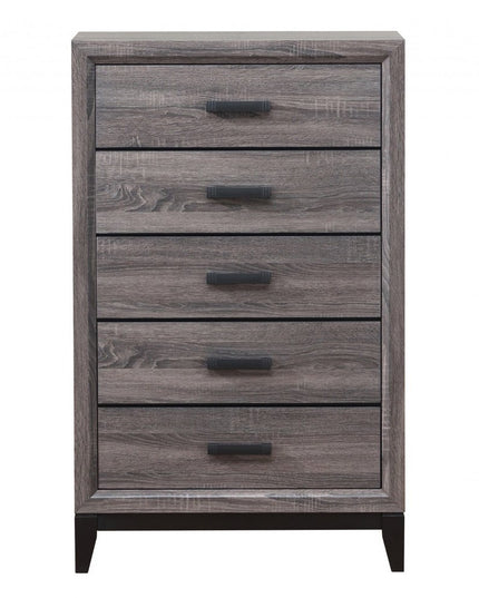 31" Grey Solid Wood Five Drawer Chest
