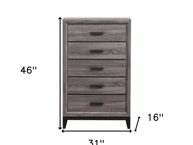 31" Grey Solid Wood Five Drawer Chest