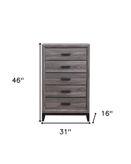 31" Grey Solid Wood Five Drawer Chest
