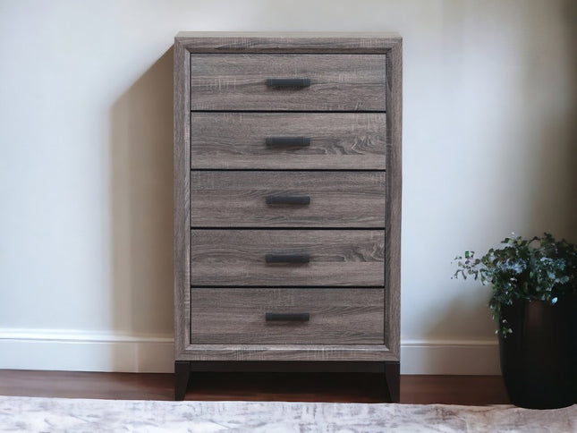 31" Grey Solid Wood Five Drawer Chest