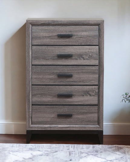 31" Grey Solid Wood Five Drawer Chest