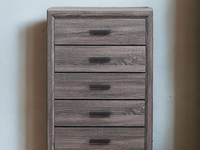 31" Grey Solid Wood Five Drawer Chest