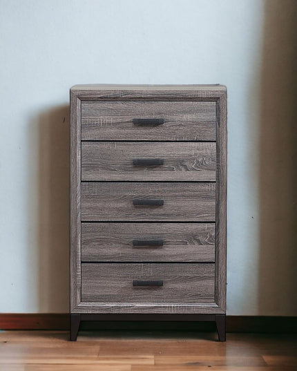 31" Grey Solid Wood Five Drawer Chest