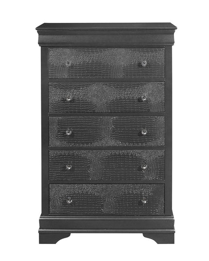 31" Metallic Grey Solid Wood Five Drawer Chest