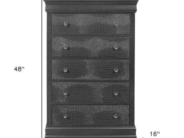 31" Metallic Grey Solid Wood Five Drawer Chest