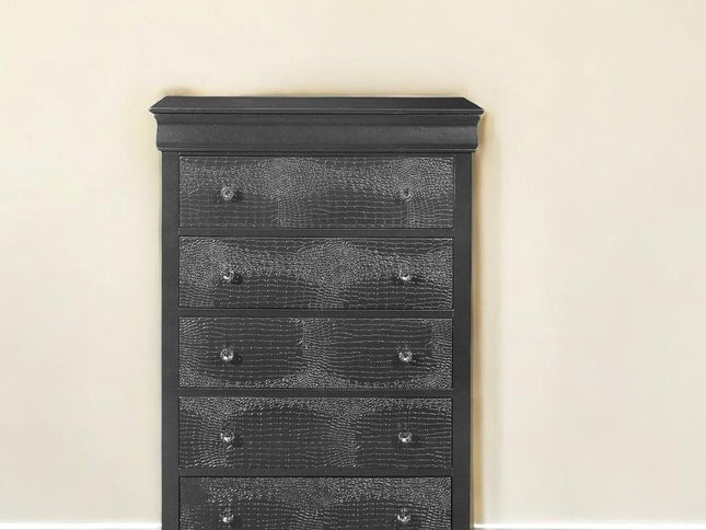 31" Metallic Grey Solid Wood Five Drawer Chest