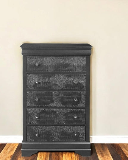 31" Metallic Grey Solid Wood Five Drawer Chest