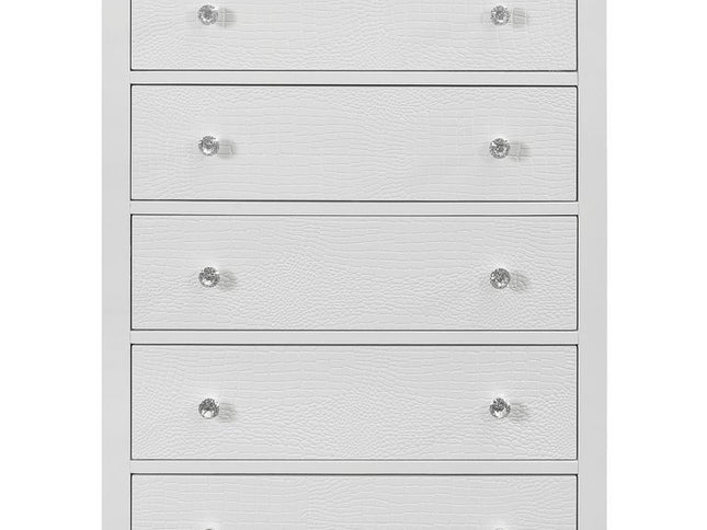 31" Metallic White Solid Wood Five Drawer Chest