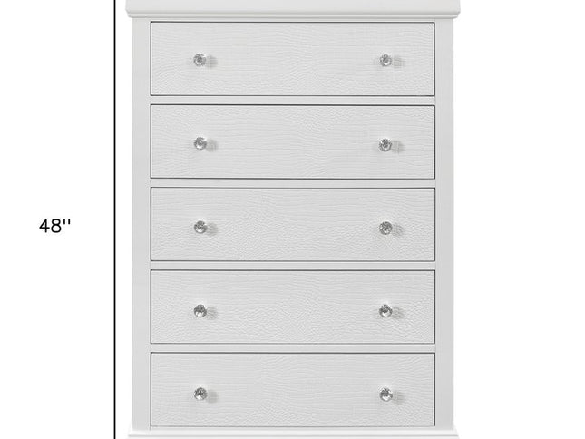31" Metallic White Solid Wood Five Drawer Chest