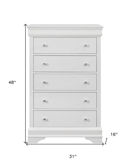 31" Metallic White Solid Wood Five Drawer Chest