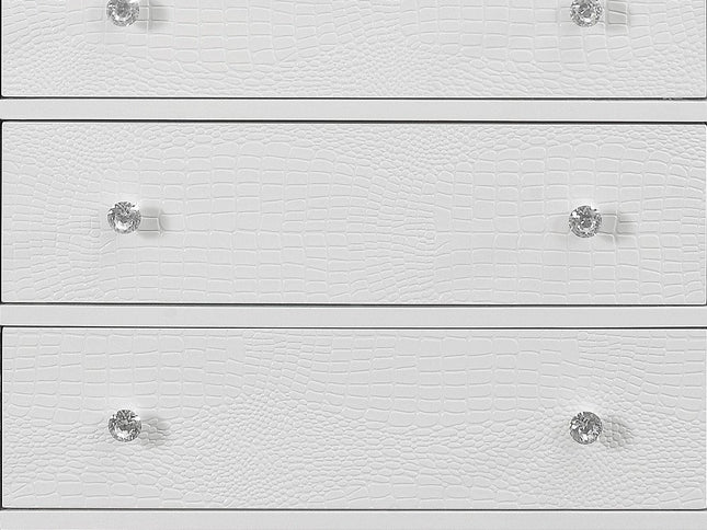 31" Metallic White Solid Wood Five Drawer Chest