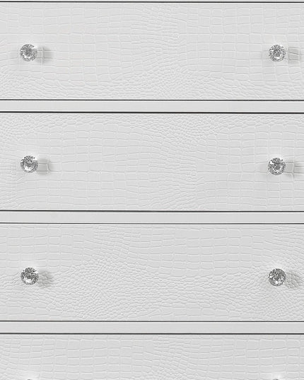 31" Metallic White Solid Wood Five Drawer Chest