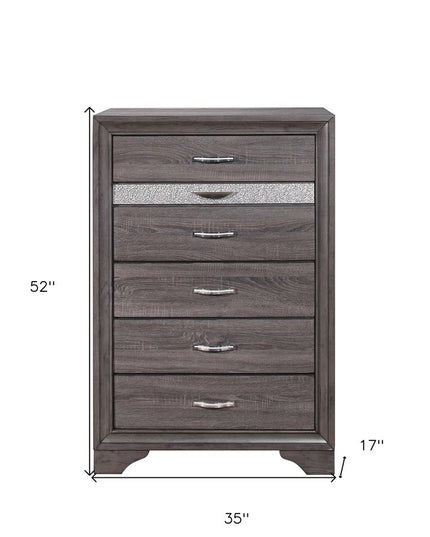 35" Grey Manufactured Wood Six Drawer Chest