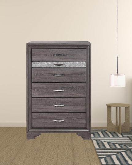 35" Grey Manufactured Wood Six Drawer Chest