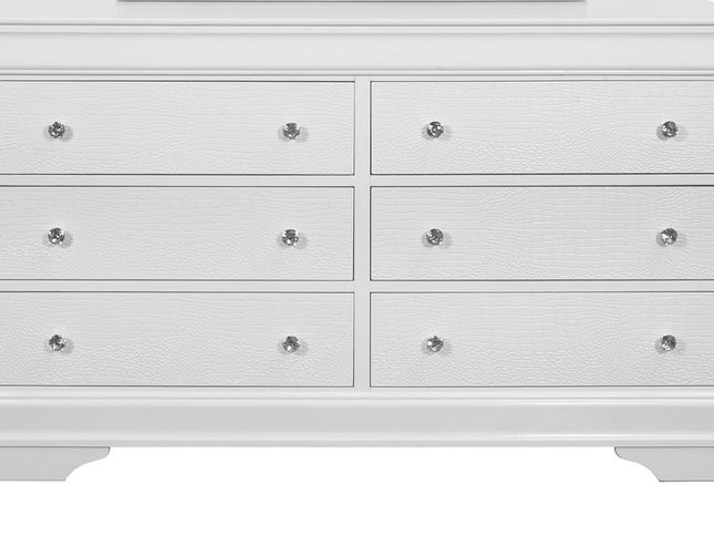 31" Metallic White Solid Wood Five Drawer Chest